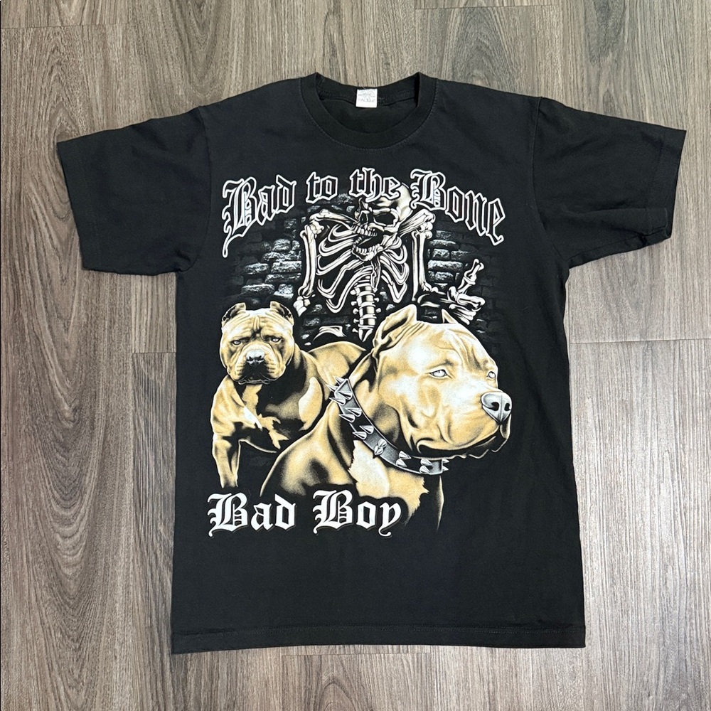 Bad to the Bone Bad Boy Pit Bulls & Reaper Skeleton Keeper Black T-Shirt sz‎ M